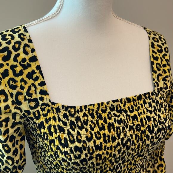 EUC Notes du Nord‎ Olivia Leopard Print Smocked Maxi Dress Cottage Core US XS 4 - Picture 8 of 16
